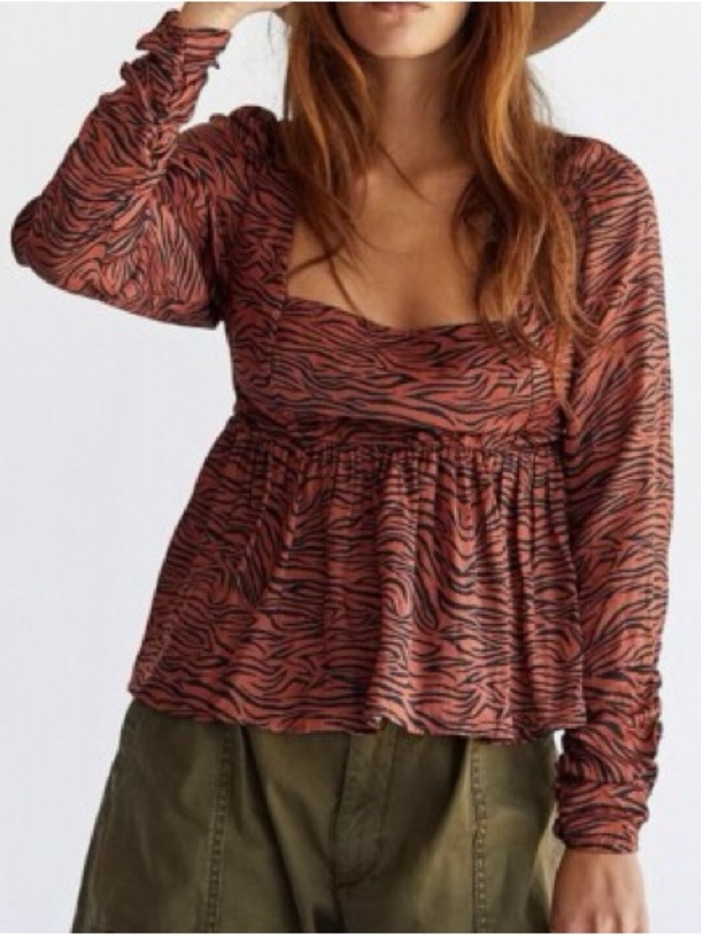 Free People Silent Rawr Zebra Print Blouse